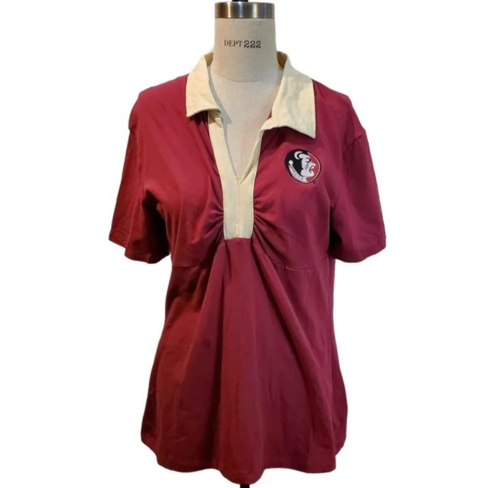 FSU Florida State Seminoles Garnet & Gold Collared Top Size L New - Picture 1 of 5